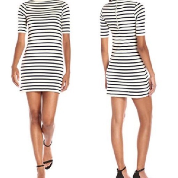 French Connection Short Sleeve Mock Neck Striped Mini Dress Sz 4 Coastal - Picture 5 of 7